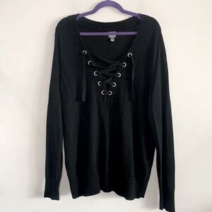 Laced Front Black Sweater